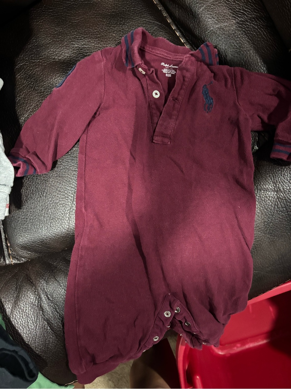 Ralph Lauren Maroon Polo Romper with Navy Pony
